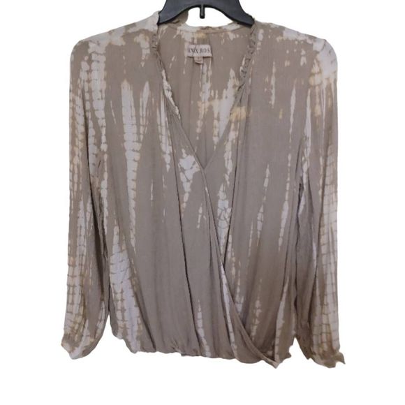 Knox Rose Tops - Knox Rose Top Long Sleeve Gray/White Size Large